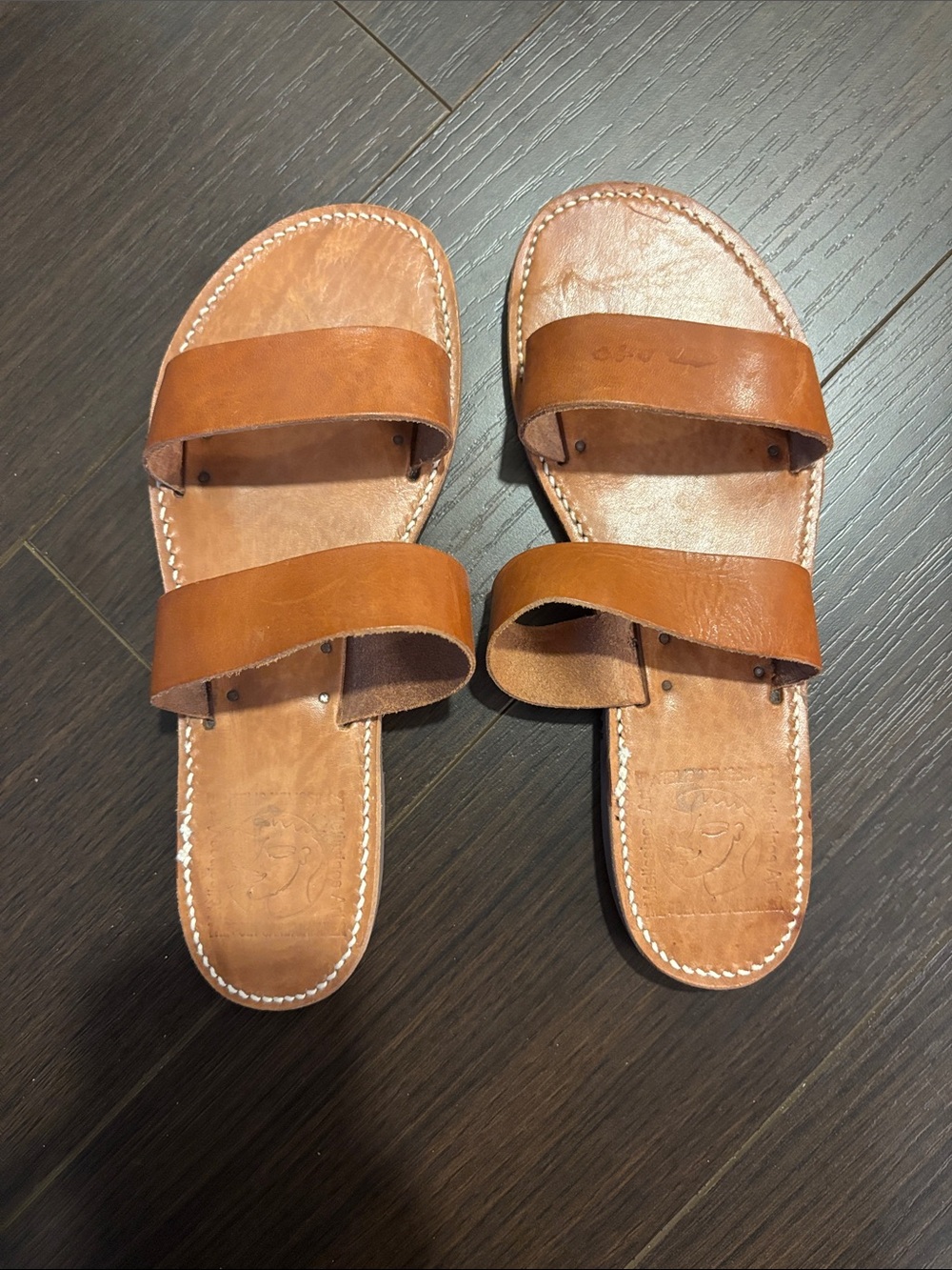 Melissinos Art -The Poet Sandal Maker Leather Double-Strap Slide Sandals sz 36